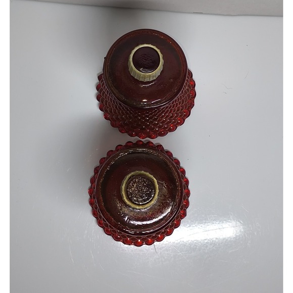 2 Red Glass UV Glow Hobnail Peg Votive Cup Candle Holder Vintage Home Interiors - Picture 5 of 13